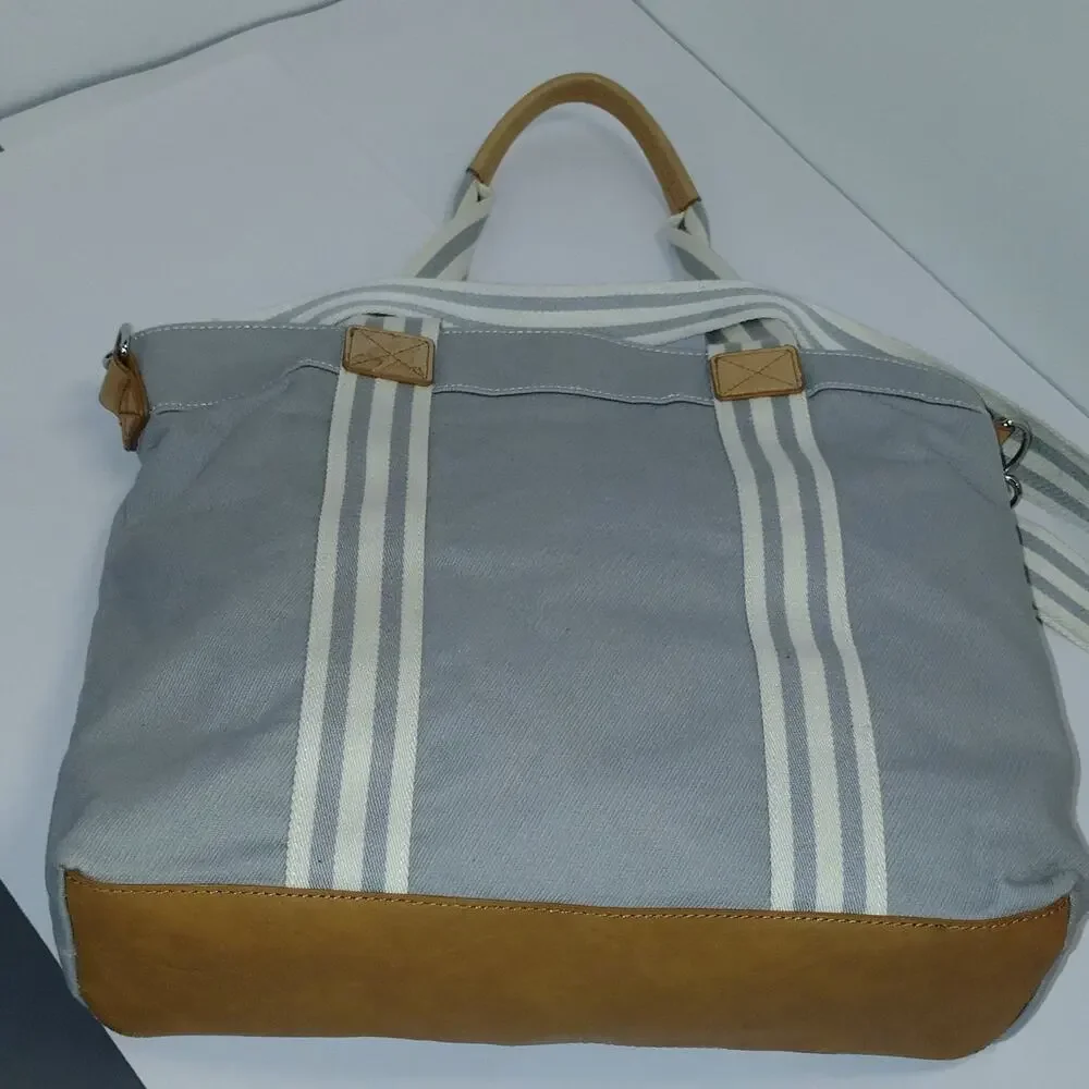 Pottery Barn Kids Classic Diaper Tote Bag Grey White Tan Changing Pad Monogram H